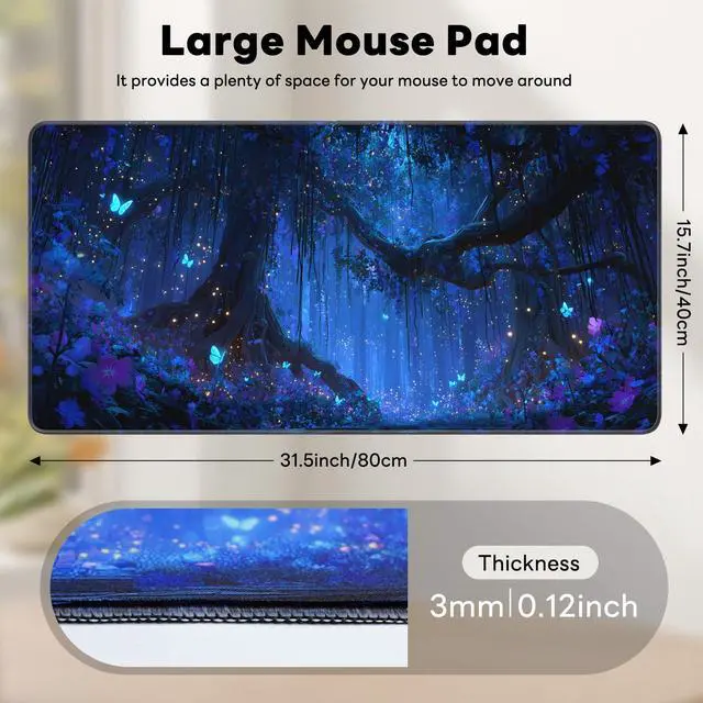 Alt view image 3 of 7 - Large Gaming Mouse Pad, XL Desk Protector, Non-Slip Base | 31.5x15.7 in Extended Desk Mat with Stitched Edges for Keyboard, Work, Game, Office, Home PC and Laptop