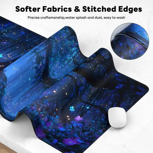 Alt view image 4 of 7 - Large Gaming Mouse Pad, XL Desk Protector, Non-Slip Base | 31.5x15.7 in Extended Desk Mat with Stitched Edges for Keyboard, Work, Game, Office, Home PC and Laptop