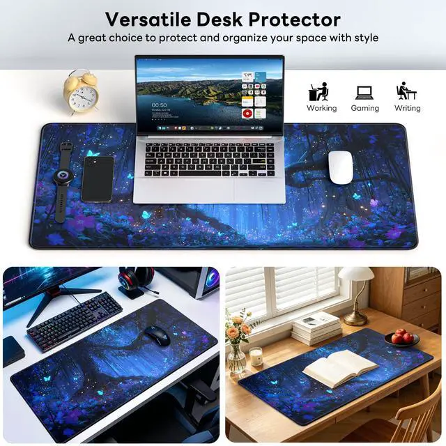 Alt view image 7 of 7 - Large Gaming Mouse Pad, XL Desk Protector, Non-Slip Base | 31.5x15.7 in Extended Desk Mat with Stitched Edges for Keyboard, Work, Game, Office, Home PC and Laptop