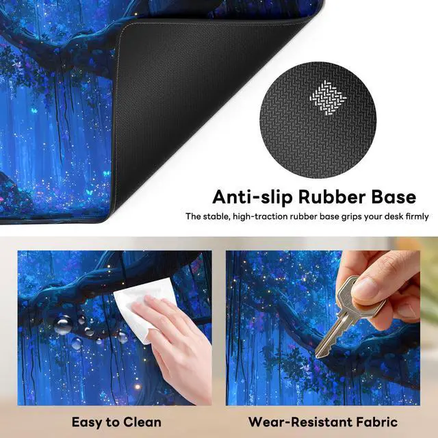 Alt view image 5 of 7 - Large Gaming Mouse Pad, XL Desk Protector, Non-Slip Base | 31.5x15.7 in Extended Desk Mat with Stitched Edges for Keyboard, Work, Game, Office, Home PC and Laptop