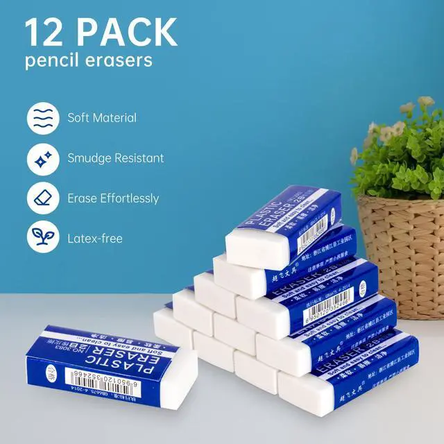 Alt view image 3 of 7 - 12 Pack Pencil Erasers, Large White Erasers for School, Art Erasers for Kids Drawing Bulk