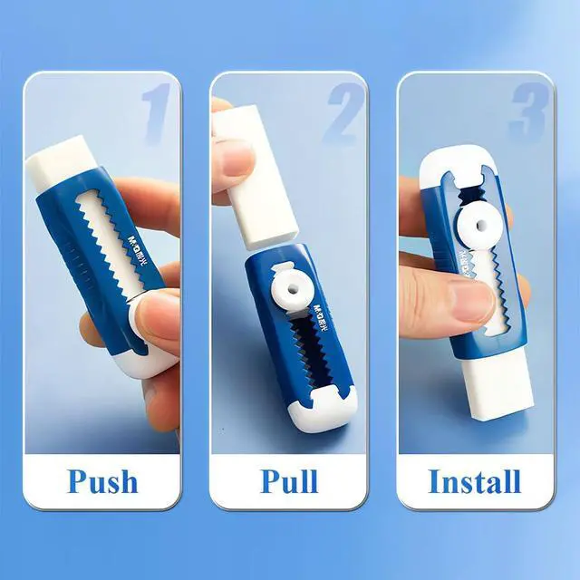 Alt view image 7 of 7 - 4 Pack Erasers Sliding Retractable Eraser, Soft White Color Cute Erasers Push Pull Eraser with Plastic Sleeve for Students Kids, School Office Home Supplies