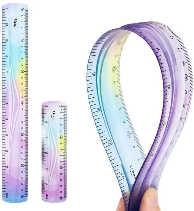 Main image of 12 Inch & 6 Inch Flexible Ruler, Bendable Plastic Ruler, Soft Bendable Gradient Color Rulers with Centimeters and Inches for Student School Classroom Office Supplies
