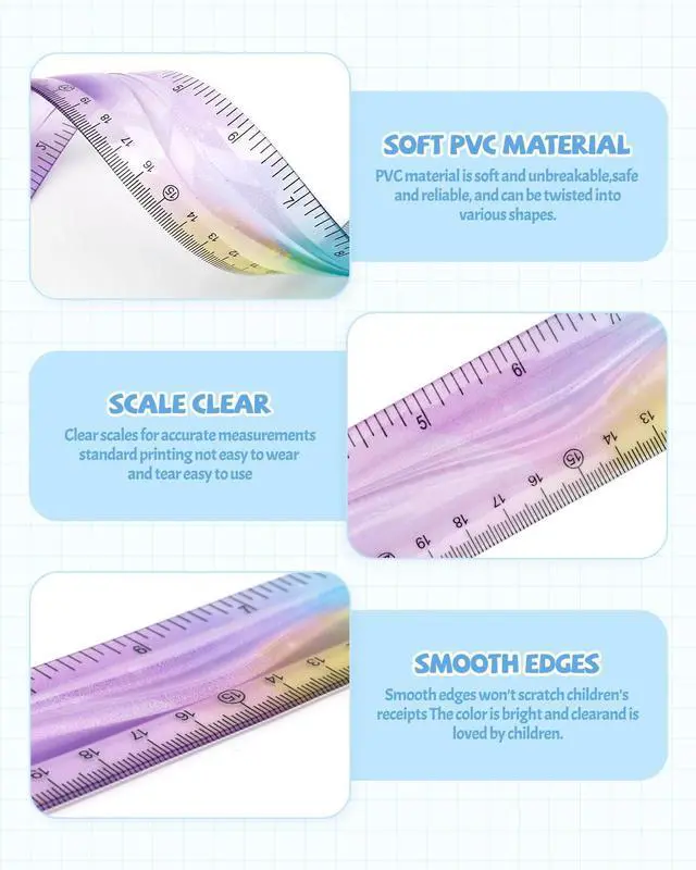 Alt view image 3 of 7 - 12 Inch & 6 Inch Flexible Ruler, Bendable Plastic Ruler, Soft Bendable Gradient Color Rulers with Centimeters and Inches for Student School Classroom Office Supplies