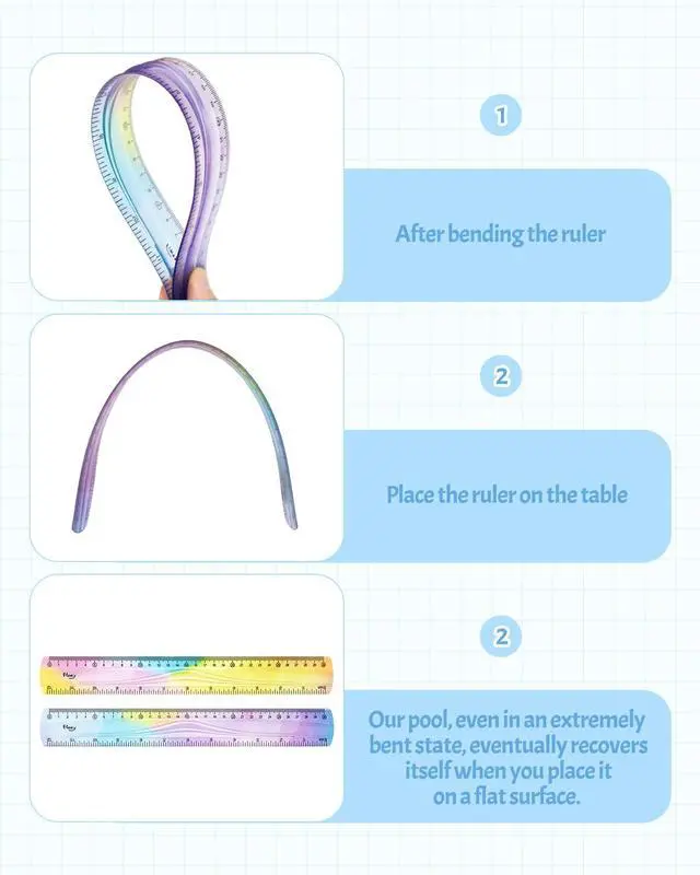 Alt view image 4 of 7 - 12 Inch & 6 Inch Flexible Ruler, Bendable Plastic Ruler, Soft Bendable Gradient Color Rulers with Centimeters and Inches for Student School Classroom Office Supplies