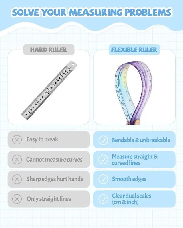 Alt view image 6 of 7 - 12 Inch & 6 Inch Flexible Ruler, Bendable Plastic Ruler, Soft Bendable Gradient Color Rulers with Centimeters and Inches for Student School Classroom Office Supplies