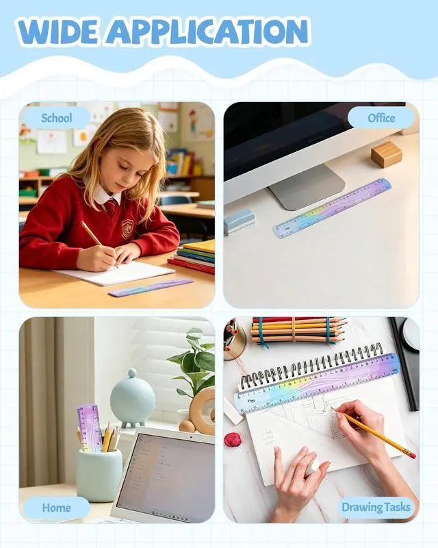 Alt view image 7 of 7 - 12 Inch & 6 Inch Flexible Ruler, Bendable Plastic Ruler, Soft Bendable Gradient Color Rulers with Centimeters and Inches for Student School Classroom Office Supplies