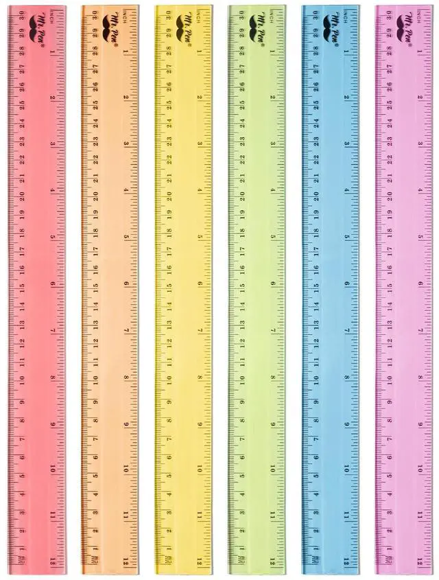 Main image of Plastic Ruler Set, 6 Pack, 12 Inch, Pastel Colors | Easy-to-Read Markings, Scratch-Resistant Design, Durable Transparent Rulers for Crafting Office & School, School Supplies