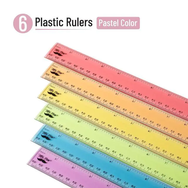 Alt view image 2 of 7 - Plastic Ruler Set, 6 Pack, 12 Inch, Pastel Colors | Easy-to-Read Markings, Scratch-Resistant Design, Durable Transparent Rulers for Crafting Office & School, School Supplies
