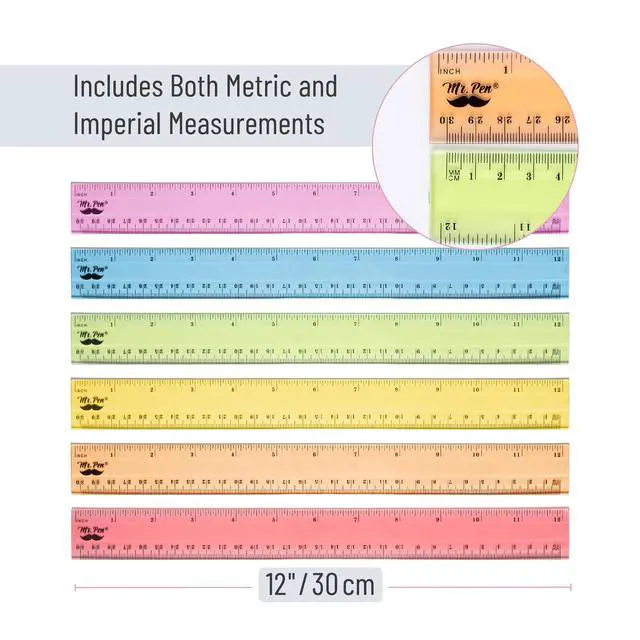 Alt view image 3 of 7 - Plastic Ruler Set, 6 Pack, 12 Inch, Pastel Colors | Easy-to-Read Markings, Scratch-Resistant Design, Durable Transparent Rulers for Crafting Office & School, School Supplies