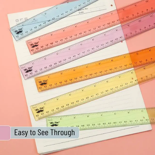 Alt view image 4 of 7 - Plastic Ruler Set, 6 Pack, 12 Inch, Pastel Colors | Easy-to-Read Markings, Scratch-Resistant Design, Durable Transparent Rulers for Crafting Office & School, School Supplies