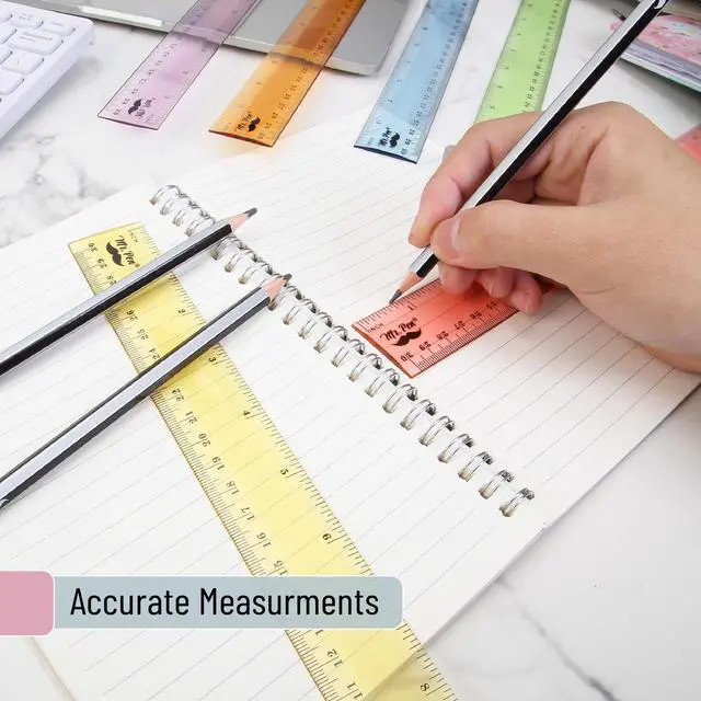 Alt view image 6 of 7 - Plastic Ruler Set, 6 Pack, 12 Inch, Pastel Colors | Easy-to-Read Markings, Scratch-Resistant Design, Durable Transparent Rulers for Crafting Office & School, School Supplies