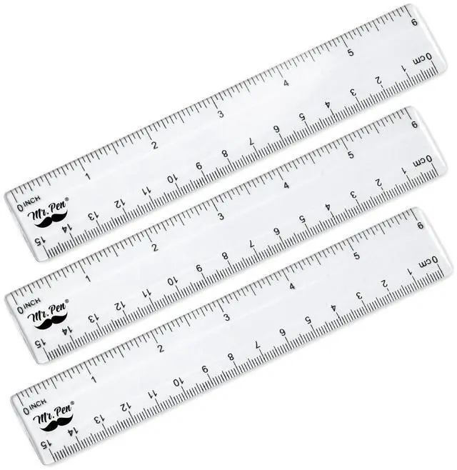 Main image of Plastic Rulers, 6 Inch, 3 Pack, Easy-to-Read Markings | Scratch-Resistant Design with Inches and Centimeters, Durable Small Transplant Rulers for Crafting Office & School