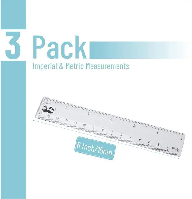 Alt view image 2 of 6 - Plastic Rulers, 6 Inch, 3 Pack, Easy-to-Read Markings | Scratch-Resistant Design with Inches and Centimeters, Durable Small Transplant Rulers for Crafting Office & School