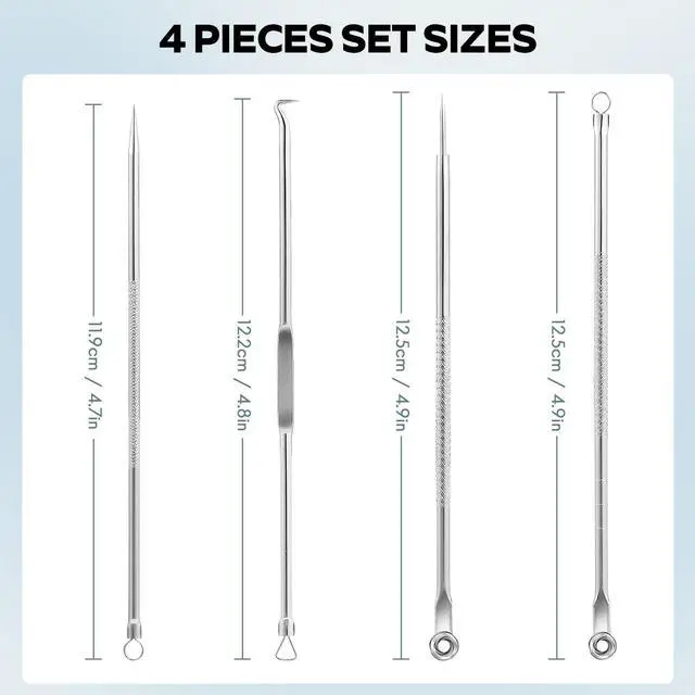 Alt view image 5 of 7 - Blackhead Remover Pimple Popper Tool Kit, Comedone Pimple Extractor Acne Tools for Face Nose, Stainless Acne Needle Zit Popping Removal Facials Tool, Silver 4Pcs