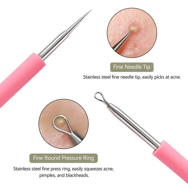 Alt view image 5 of 7 - Professional Acne Removal Needle Set, Dual-Ended Blackhead & Whitehead Extractor Tool