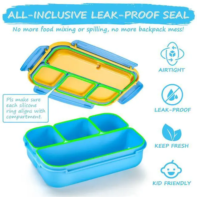 Alt view image 5 of 7 - Bento Lunch Box for Kids Girls Boys, Toddler Kids Lunch Boxes for School, Lunch Containers for Adults with 4 Compartments, Sauce Container, Utensils, Food Picks and Muffin Cups, Blue