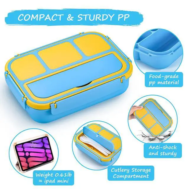 Alt view image 4 of 7 - Bento Lunch Box for Kids Girls Boys, Toddler Kids Lunch Boxes for School, Lunch Containers for Adults with 4 Compartments, Sauce Container, Utensils, Food Picks and Muffin Cups, Blue
