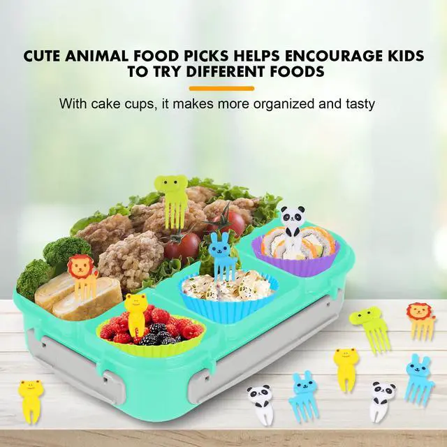 Alt view image 4 of 7 - Bento Box for Kids 1300ML with 4 Compartment & Food Picks Cake Cups, Green | Lunch Box Containers for Adults/Kids/Toddler, Leak-Proof, Microwave/Dishwasher/Refrigerator Safe, BPA Free