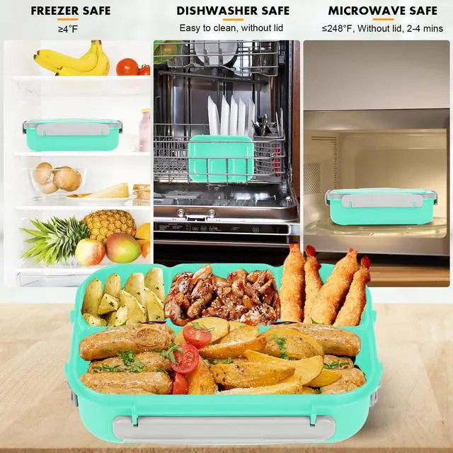 Alt view image 5 of 7 - Bento Box for Kids 1300ML with 4 Compartment & Food Picks Cake Cups, Green | Lunch Box Containers for Adults/Kids/Toddler, Leak-Proof, Microwave/Dishwasher/Refrigerator Safe, BPA Free