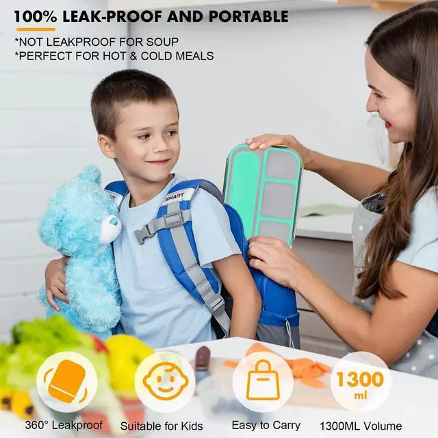 Alt view image 6 of 7 - Bento Box for Kids 1300ML with 4 Compartment & Food Picks Cake Cups, Green | Lunch Box Containers for Adults/Kids/Toddler, Leak-Proof, Microwave/Dishwasher/Refrigerator Safe, BPA Free