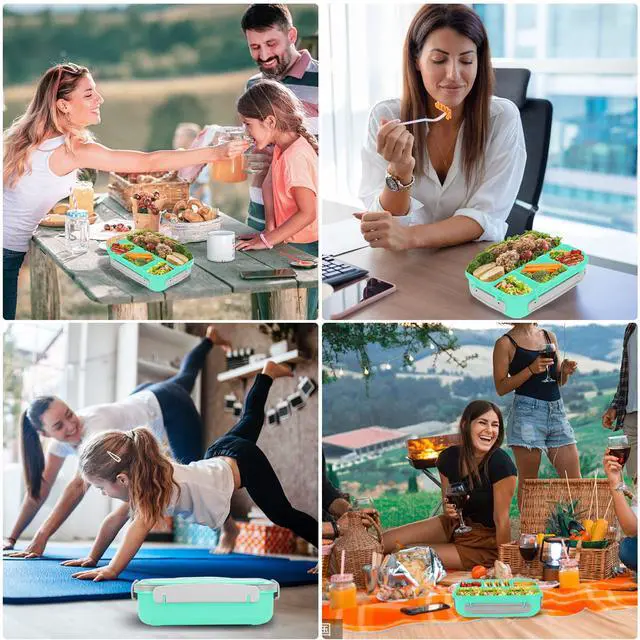 Alt view image 7 of 7 - Bento Box for Kids 1300ML with 4 Compartment & Food Picks Cake Cups, Green | Lunch Box Containers for Adults/Kids/Toddler, Leak-Proof, Microwave/Dishwasher/Refrigerator Safe, BPA Free