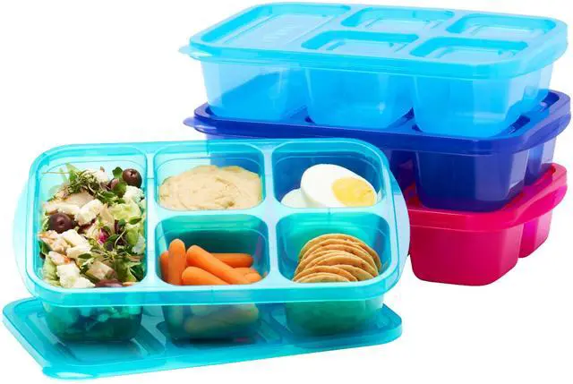 Main image of Easyboxes Stackable 5-Compartment Lunch Boxes, 8-Piece Set | Reusable, BPA-Free, Meal Prep, Patented Design, Microwave, Dishwasher & Freezer-Safe (Jewel Brights)