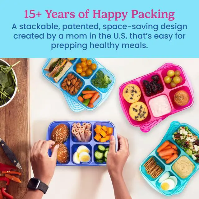Alt view image 4 of 7 - Easyboxes Stackable 5-Compartment Lunch Boxes, 8-Piece Set | Reusable, BPA-Free, Meal Prep, Patented Design, Microwave, Dishwasher & Freezer-Safe (Jewel Brights)