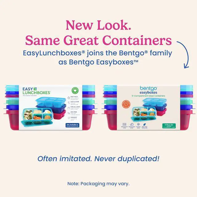 Alt view image 5 of 7 - Easyboxes Stackable 5-Compartment Lunch Boxes, 8-Piece Set | Reusable, BPA-Free, Meal Prep, Patented Design, Microwave, Dishwasher & Freezer-Safe (Jewel Brights)
