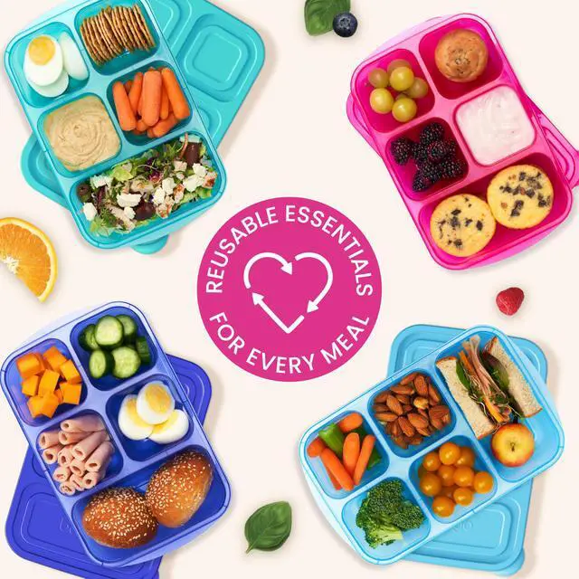 Alt view image 7 of 7 - Easyboxes Stackable 5-Compartment Lunch Boxes, 8-Piece Set | Reusable, BPA-Free, Meal Prep, Patented Design, Microwave, Dishwasher & Freezer-Safe (Jewel Brights)