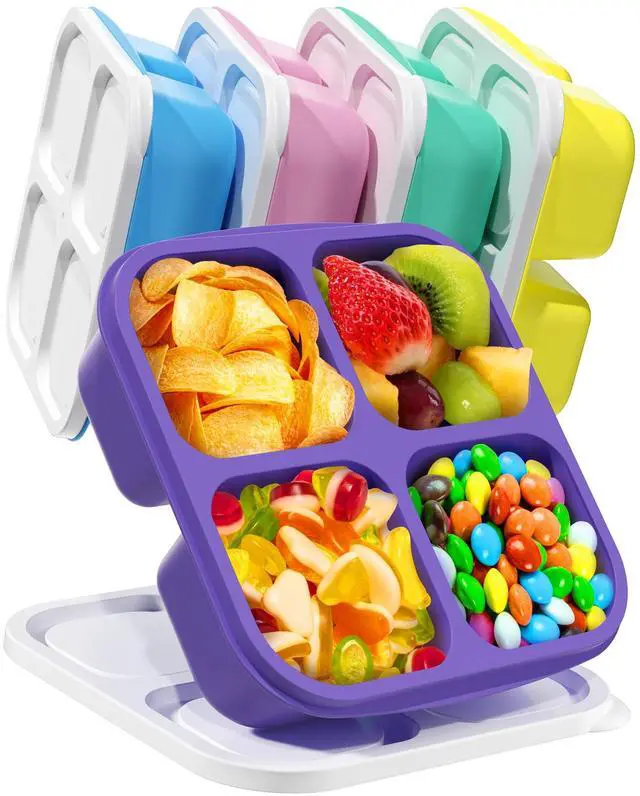 Main image of 5 Pack Bento Snack Containers, 4 Compartment BPA-free Plastic Food Storage Containers, Divided Lunchable Container, Bento Lunch Box for Work and Travel