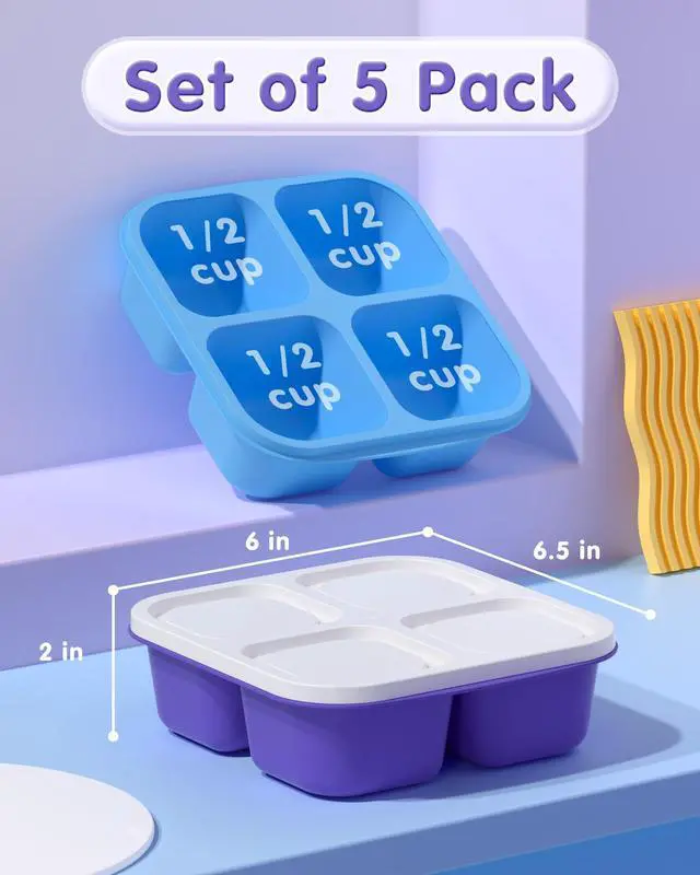 Alt view image 2 of 7 - 5 Pack Bento Snack Containers, 4 Compartment BPA-free Plastic Food Storage Containers, Divided Lunchable Container, Bento Lunch Box for Work and Travel