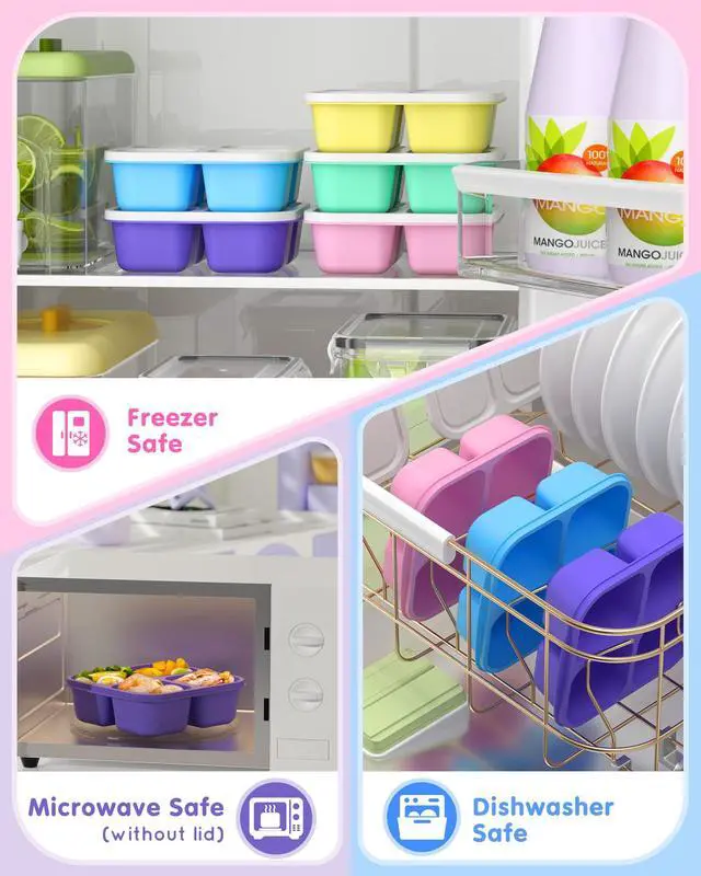Alt view image 3 of 7 - 5 Pack Bento Snack Containers, 4 Compartment BPA-free Plastic Food Storage Containers, Divided Lunchable Container, Bento Lunch Box for Work and Travel