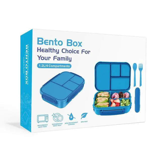 Alt view image 2 of 3 - Lunch Box Kids,Bento Box Adult,Leakproof Lunch Containers for Adults/Kids/Toddler,1200ML-4 Compartments bento Lunch box with Utensil,Microwave & Dishwasher & Freezer Safe (Blue)