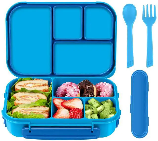 Main image of Lunch Box Kids,Bento Box Adult,Leakproof Lunch Containers for Adults/Kids/Toddler,1200ML-4 Compartments bento Lunch box with Utensil,Microwave & Dishwasher & Freezer Safe (Blue)