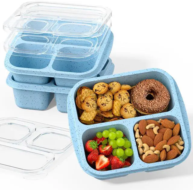 Main image of Snack Boxes (3 Pack) - Stackable Bento Boxes with 3 Compartments, Meal Prep Containers Reusable, Lightweight Lunch Containers for Kids and Adults, BPA Free (Blue)