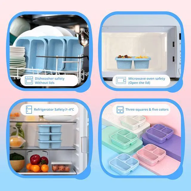 Alt view image 4 of 7 - Snack Boxes (3 Pack) - Stackable Bento Boxes with 3 Compartments, Meal Prep Containers Reusable, Lightweight Lunch Containers for Kids and Adults, BPA Free (Blue)