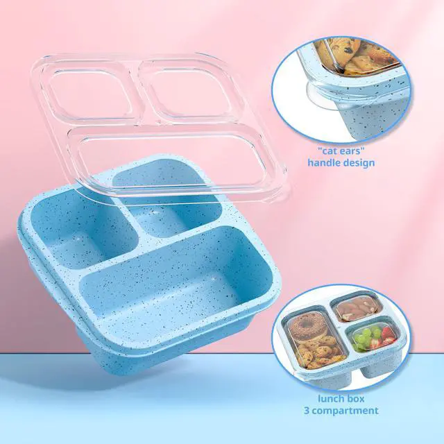 Alt view image 5 of 7 - Snack Boxes (3 Pack) - Stackable Bento Boxes with 3 Compartments, Meal Prep Containers Reusable, Lightweight Lunch Containers for Kids and Adults, BPA Free (Blue)
