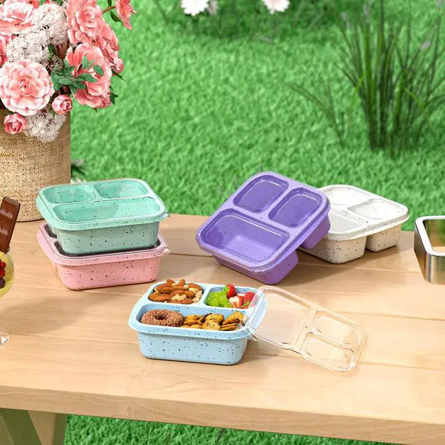 Alt view image 7 of 7 - Snack Boxes (3 Pack) - Stackable Bento Boxes with 3 Compartments, Meal Prep Containers Reusable, Lightweight Lunch Containers for Kids and Adults, BPA Free (Blue)