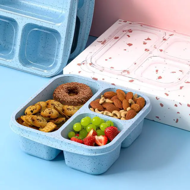 Alt view image 6 of 7 - Snack Boxes (3 Pack) - Stackable Bento Boxes with 3 Compartments, Meal Prep Containers Reusable, Lightweight Lunch Containers for Kids and Adults, BPA Free (Blue)