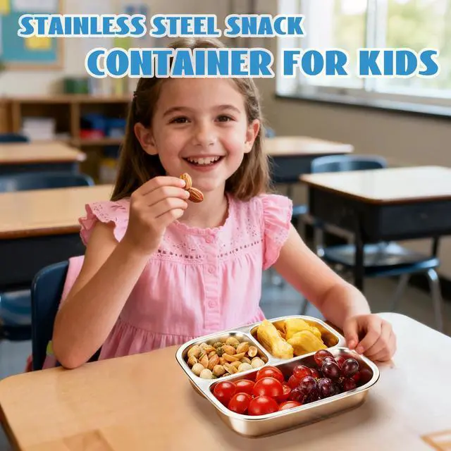 Alt view image 3 of 7 - Stainless Steel Snack Containers, 3 Compartments Reusable on and go Bento Box with Lids for Kids, Lunch Box Pre Meal Storage for Daycare School Outdoor Camping Travel - Blue