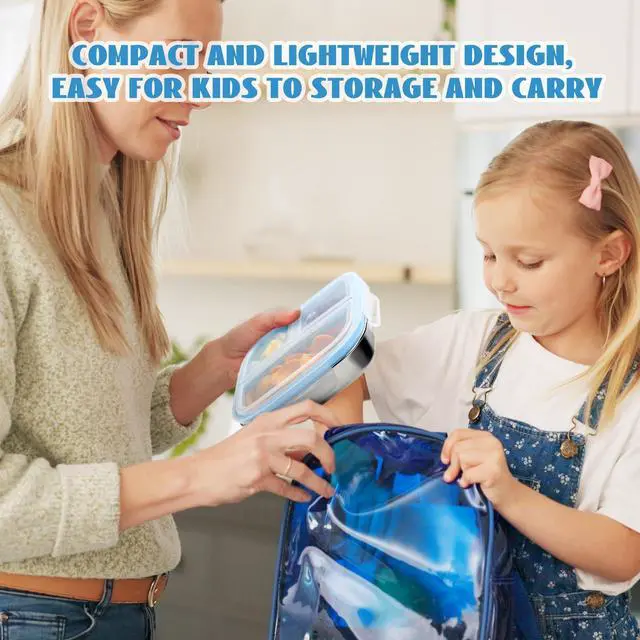 Alt view image 5 of 7 - Stainless Steel Snack Containers, 3 Compartments Reusable on and go Bento Box with Lids for Kids, Lunch Box Pre Meal Storage for Daycare School Outdoor Camping Travel - Blue