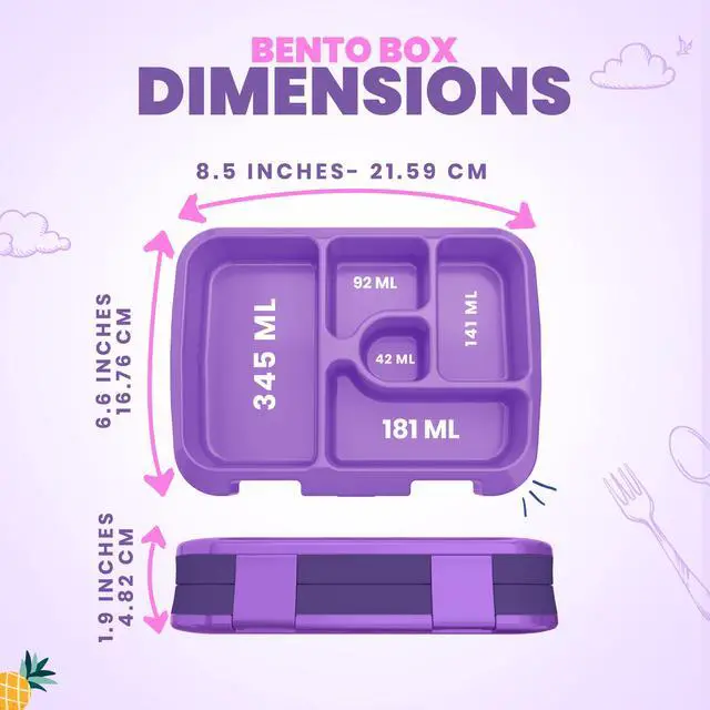Alt view image 2 of 7 - Bento Box for Kids, 5-Compartment, Mermaid | Leak-proof, rubber-coated edges, Removable inner tray, Microwave safe, Dishwasher safe