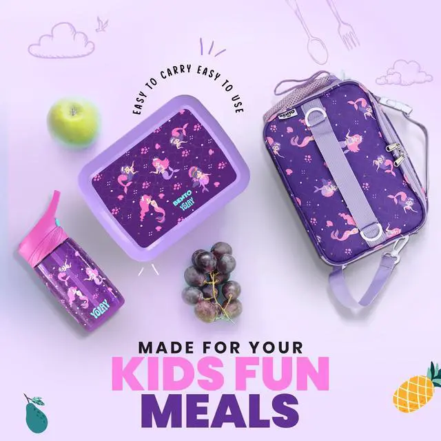 Alt view image 6 of 7 - Bento Box for Kids, 5-Compartment, Mermaid | Leak-proof, rubber-coated edges, Removable inner tray, Microwave safe, Dishwasher safe