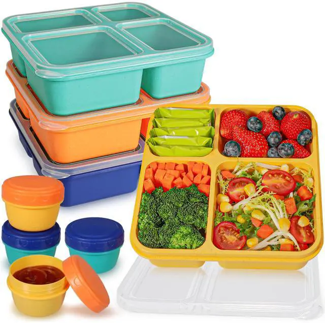Main image of Original 40OZ Lunchable Container with Dressing Container, 4 Compartments Bento Box Lunch Box Microwave Safe Meal Prep Containers Snack Containers for Kids, 4 Pack Lunch Box for Adults