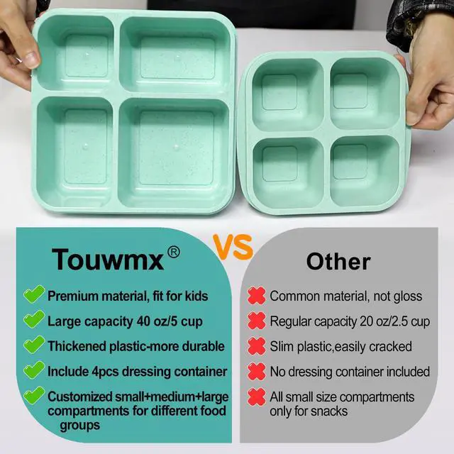 Alt view image 2 of 7 - Original 40OZ Lunchable Container with Dressing Container, 4 Compartments Bento Box Lunch Box Microwave Safe Meal Prep Containers Snack Containers for Kids, 4 Pack Lunch Box for Adults