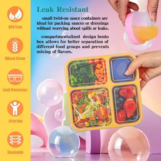 Alt view image 4 of 7 - Original 40OZ Lunchable Container with Dressing Container, 4 Compartments Bento Box Lunch Box Microwave Safe Meal Prep Containers Snack Containers for Kids, 4 Pack Lunch Box for Adults