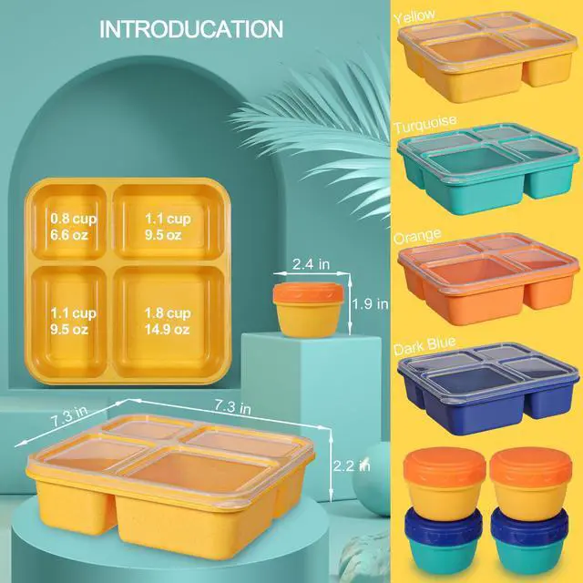 Alt view image 3 of 7 - Original 40OZ Lunchable Container with Dressing Container, 4 Compartments Bento Box Lunch Box Microwave Safe Meal Prep Containers Snack Containers for Kids, 4 Pack Lunch Box for Adults