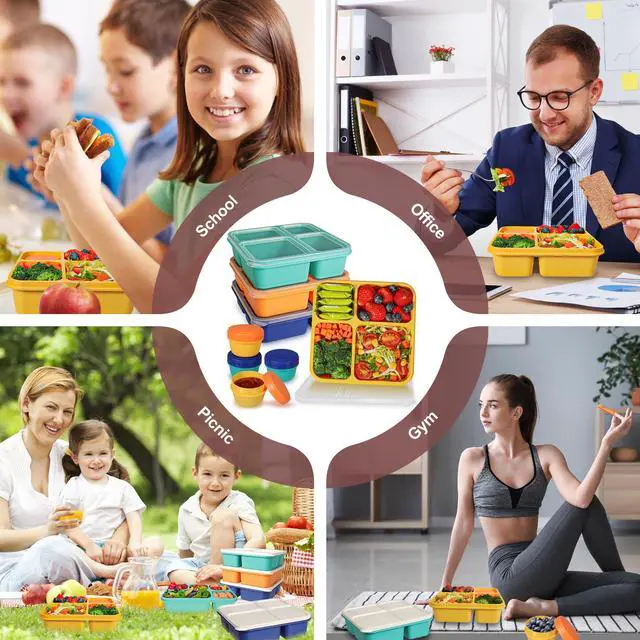 Alt view image 6 of 7 - Original 40OZ Lunchable Container with Dressing Container, 4 Compartments Bento Box Lunch Box Microwave Safe Meal Prep Containers Snack Containers for Kids, 4 Pack Lunch Box for Adults