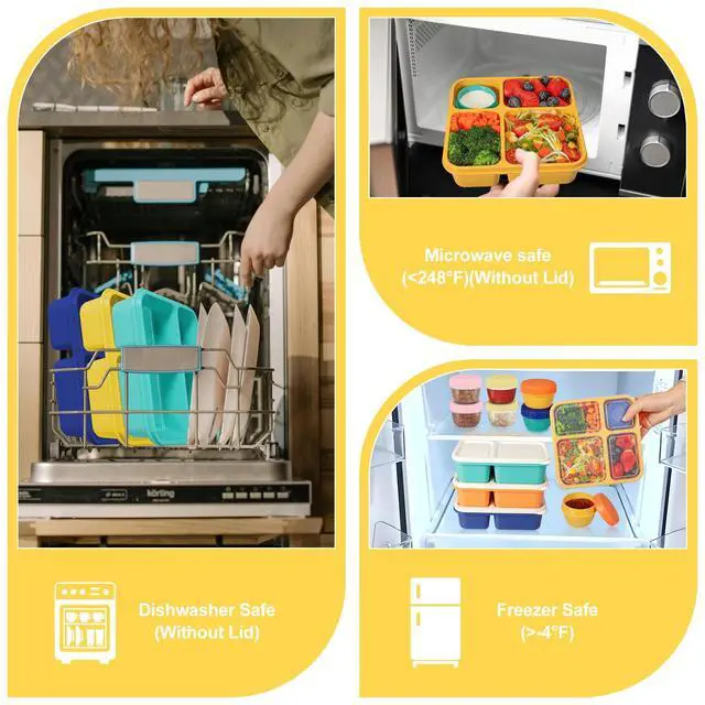 Alt view image 5 of 7 - Original 40OZ Lunchable Container with Dressing Container, 4 Compartments Bento Box Lunch Box Microwave Safe Meal Prep Containers Snack Containers for Kids, 4 Pack Lunch Box for Adults
